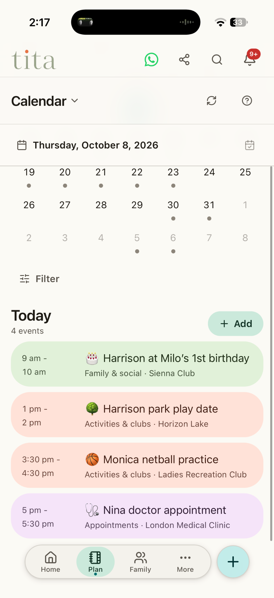 Tita Calendar screen